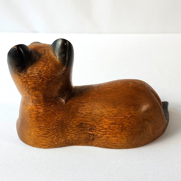 Mandalay Bay Co Black Brown Carved Wood Yawning Cat Figurine Scuplture Thailand - Picture 4 of 16